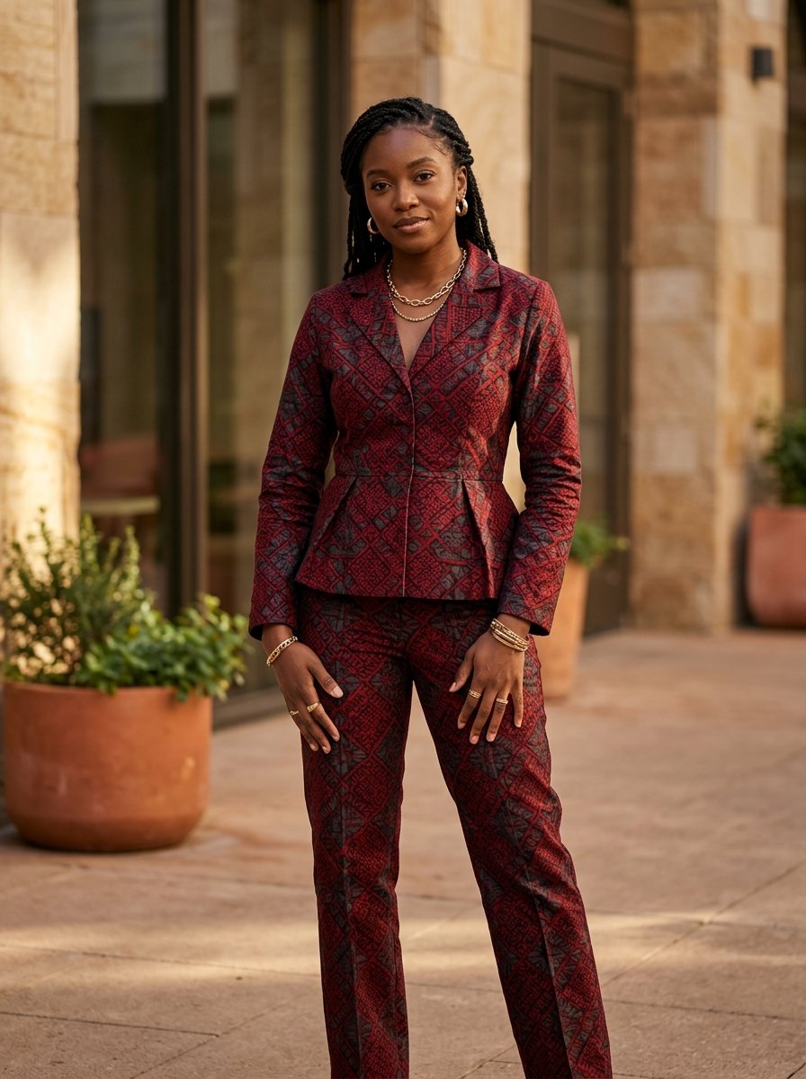 Model wearing a tailored set from the Njang collection