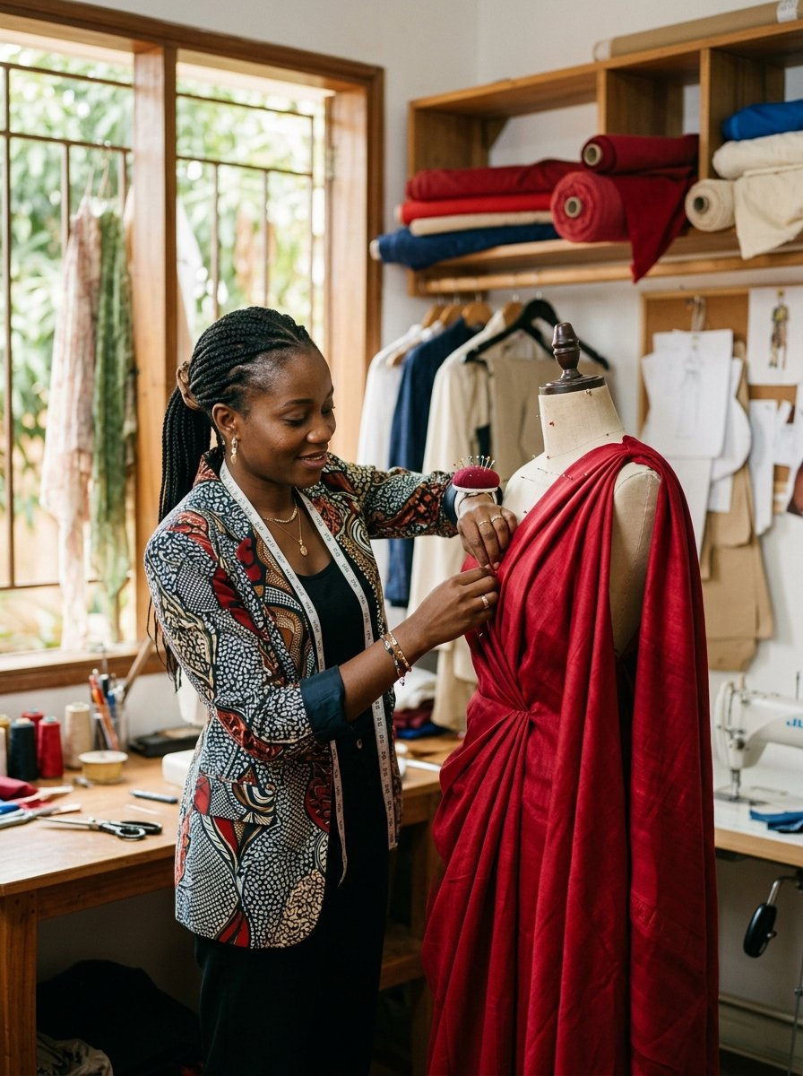 Designer draping fabric in the Diane Fits atelier